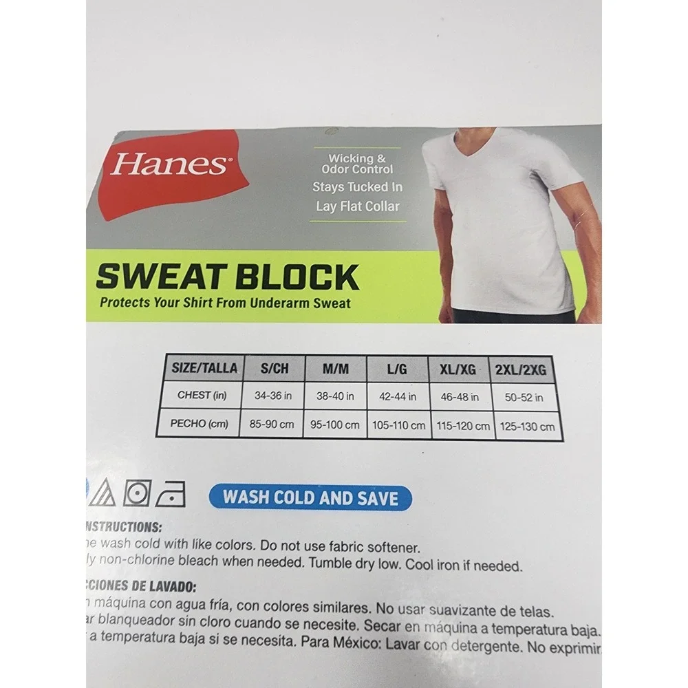 Hanes Mens Sweat Block V-Neck Undershirts White Cotton Blend 3-Pack Size Small